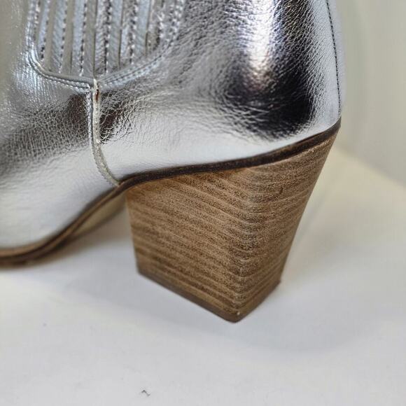 Chinese Laundry Metallic Silver Block Heel Western Boots Festival Disco Glam 10 - Picture 9 of 15
